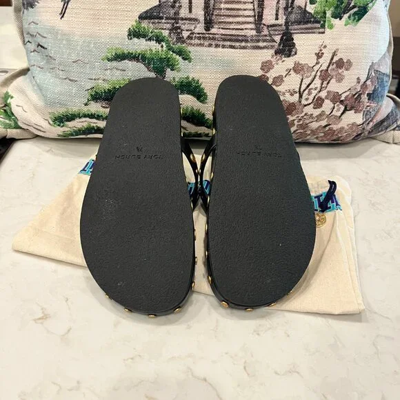 Tory Burch  Studded Black and Gold Flip Flop - Picture 6 of 7
